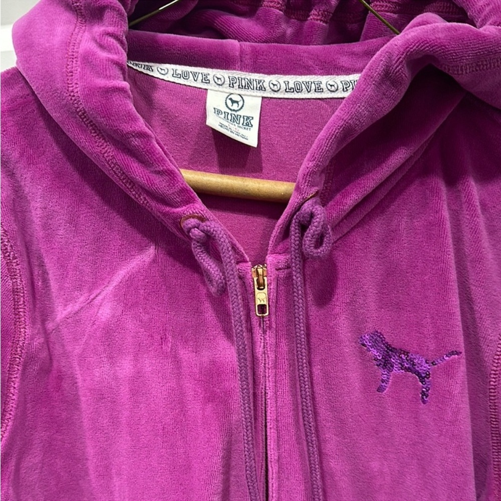 L Vintage VS PINK Pink Velour Sequin Hoodie and Pants Set - Picture 3 of 5
